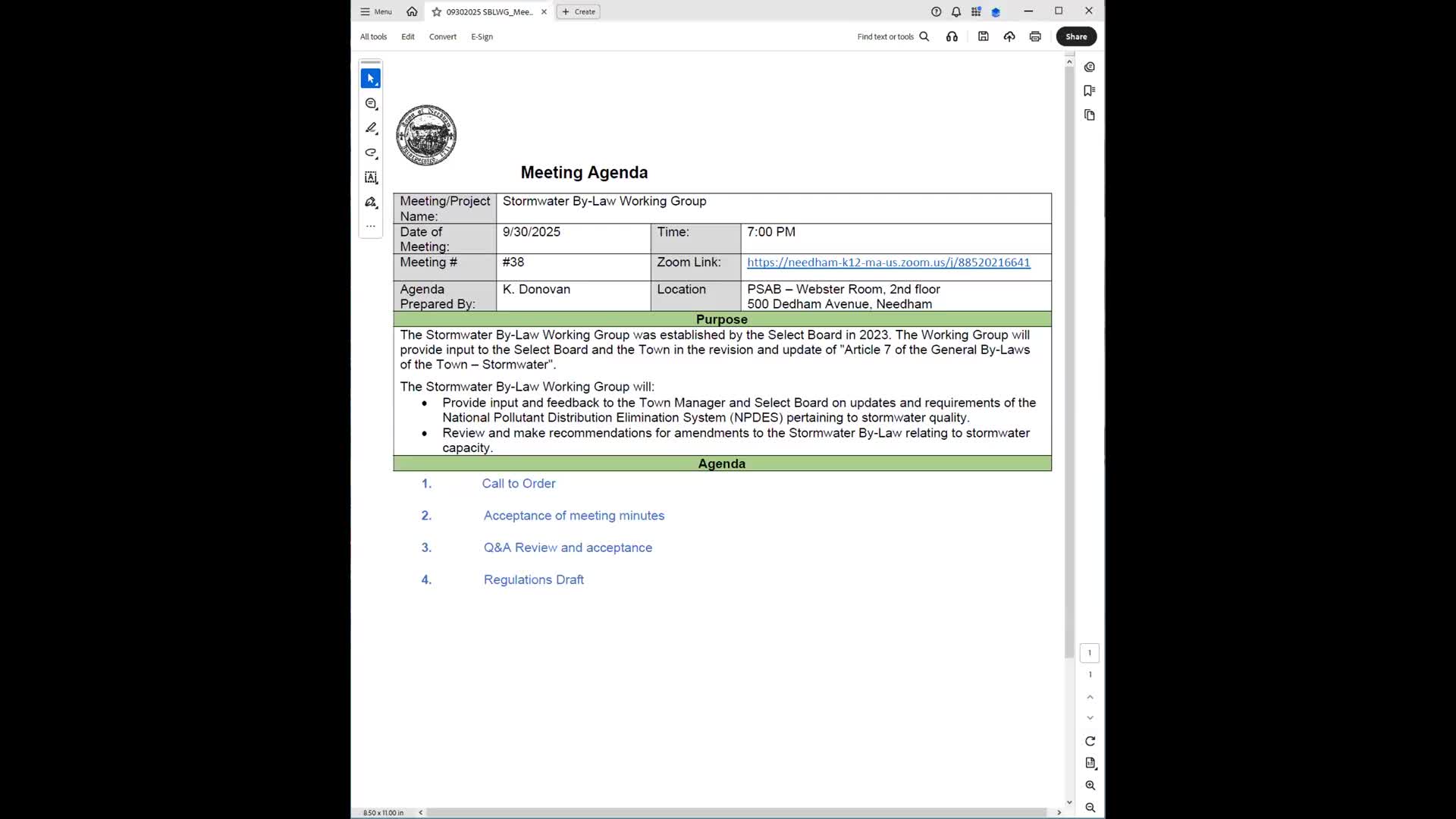 Needham working group posts draft stormwater bylaw, approves top-10 Q&A for warrant mailing