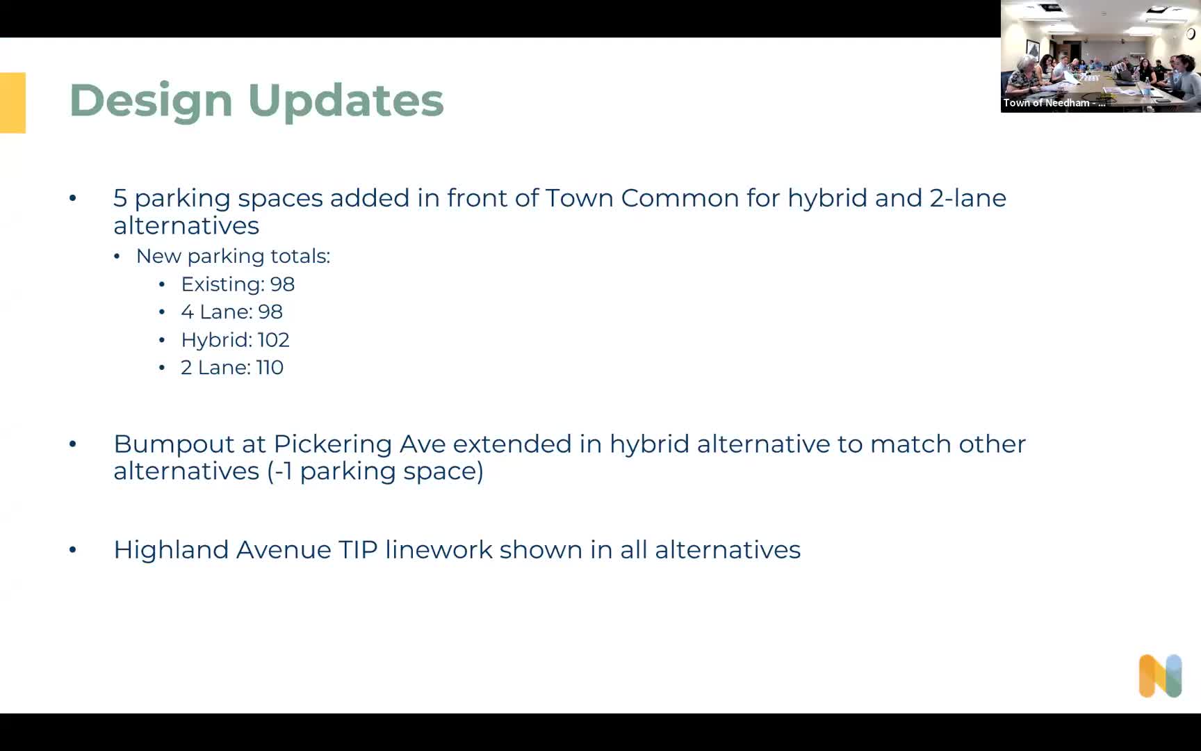Design tweaks: consultants show where new parking and bump‑outs would go; loading zones will reduce net spaces