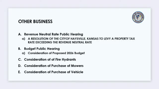 Haysville council votes to exceed revenue-neutral rate and adopts proposed 2026 budget