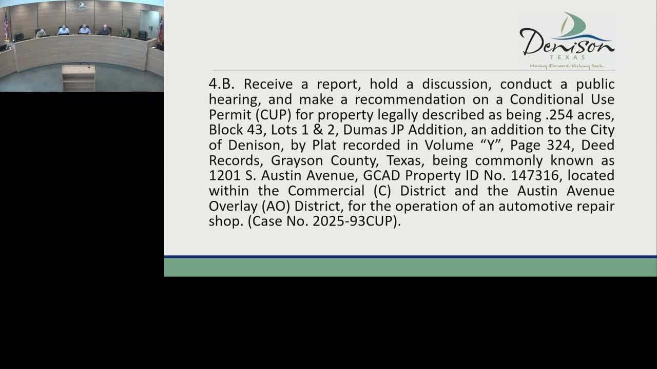 Commission recommends conditional use permit for auto repair at 1201 S. Austin with landscaping, screening and no open storage