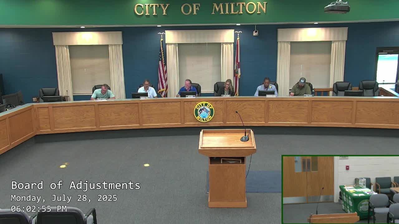 Milton board grants limited 8‑foot fence variance at 5500 Dogwood Drive, ties approval to narrow area and conditions