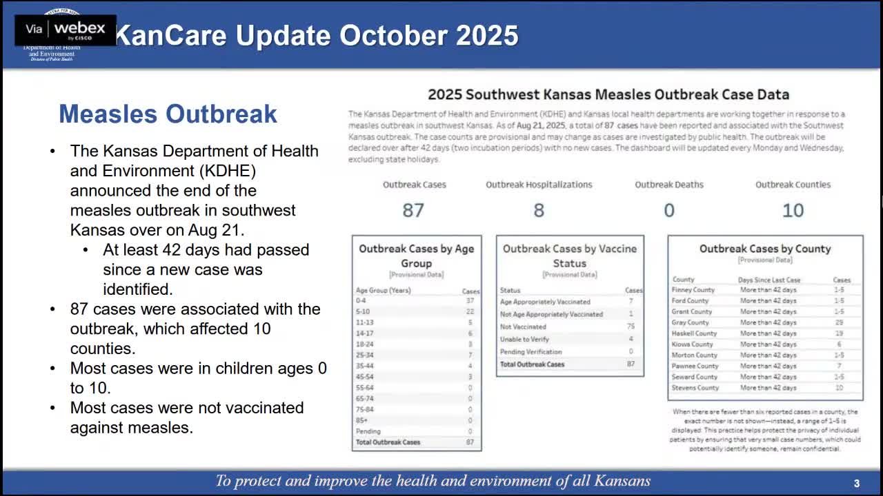 KDHE briefs committee on measles end, rural health application and HR1 Medicaid changes that could cut benefits for some immigrants