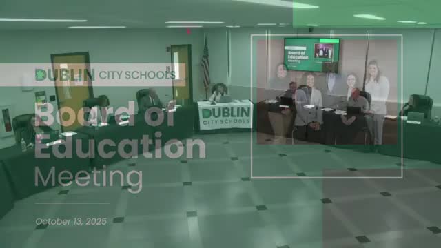 Dublin board approves minutes, financial items, fire‑alarm contract and personnel actions; treasurer outlines five‑year forecast