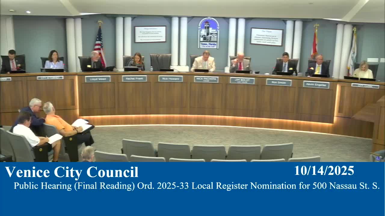 Council adopts ordinance placing 500 Nassau Street South on Venice local register of historic resources