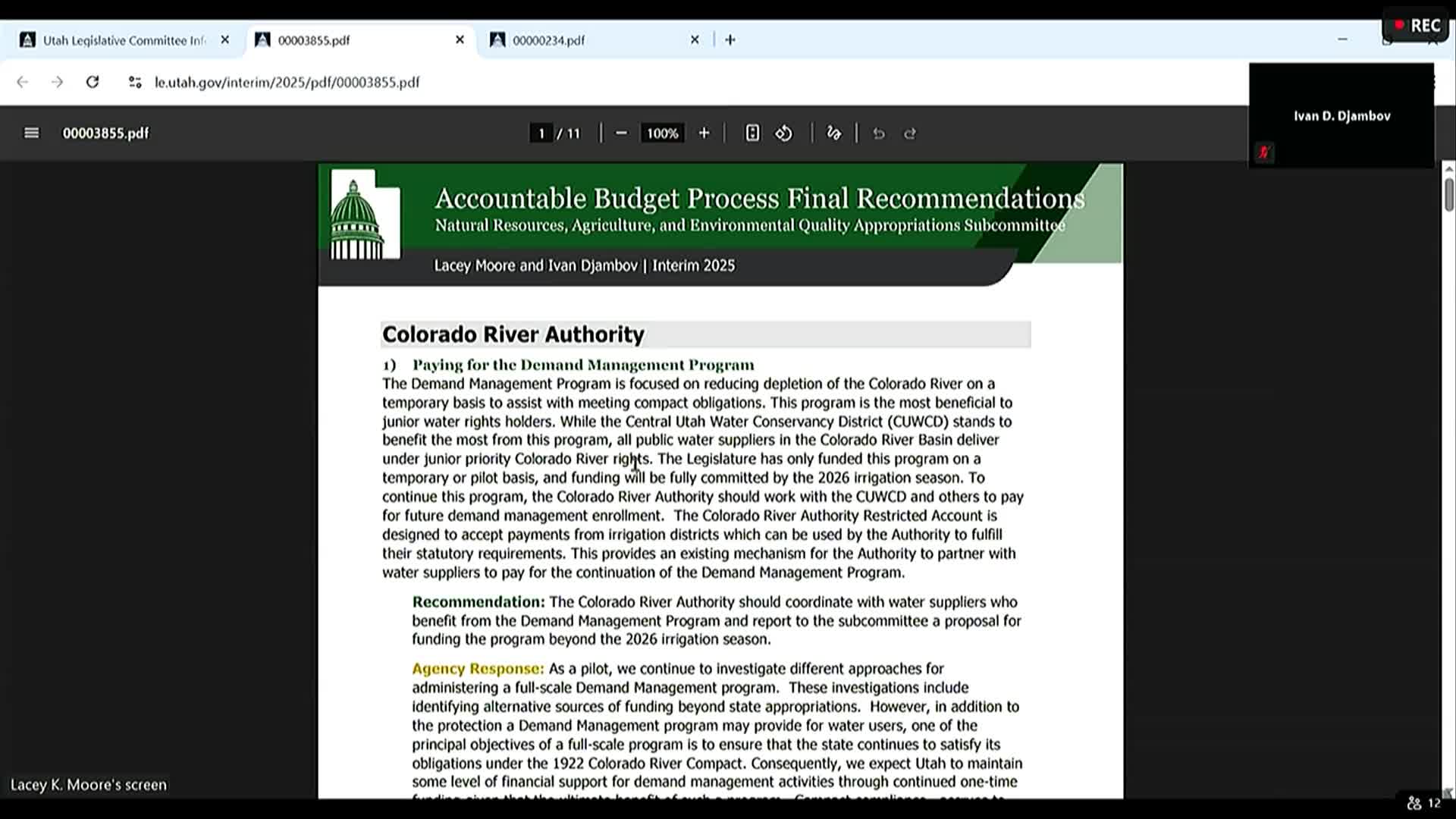 Subcommittee approves package of natural-resources budget and policy recommendations; asks Colorado River Authority for funding plan