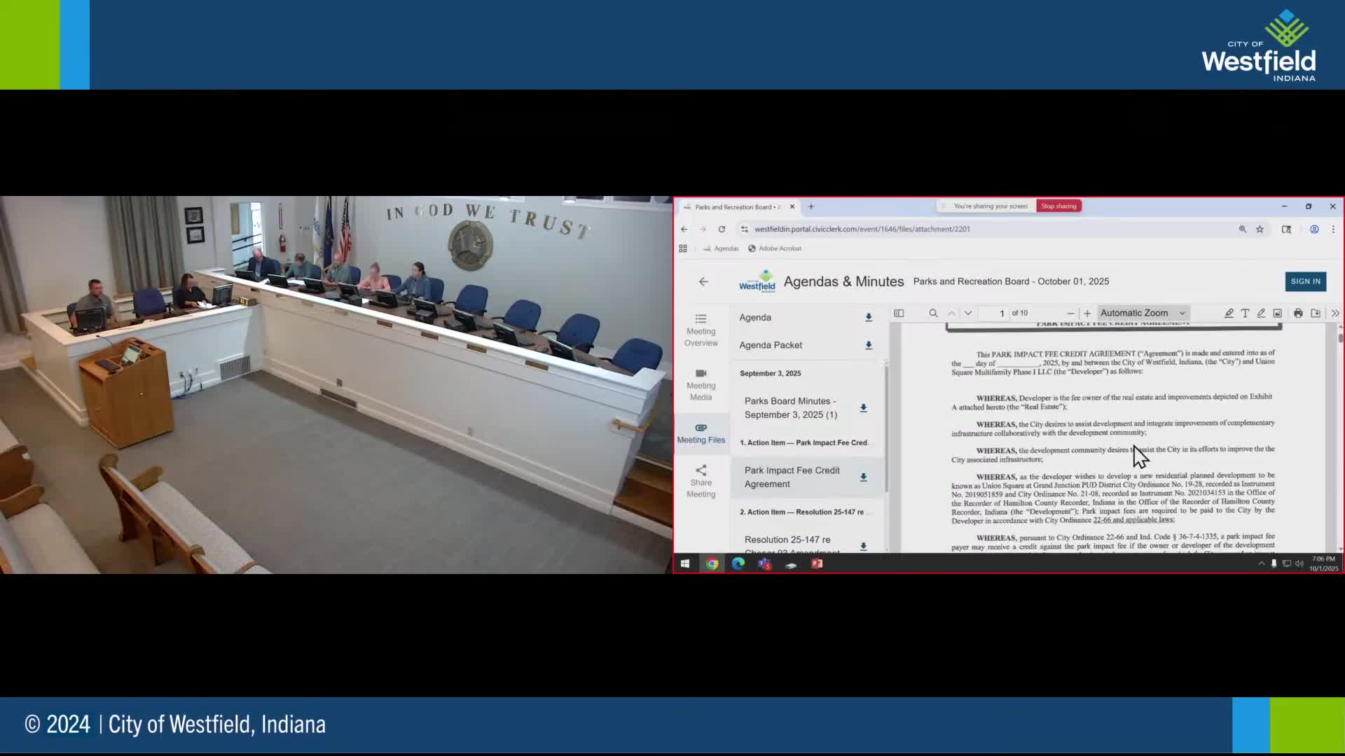 Westfield parks board approves $302,820 impact-fee credit for Union Square plaza; easement, maintenance terms required