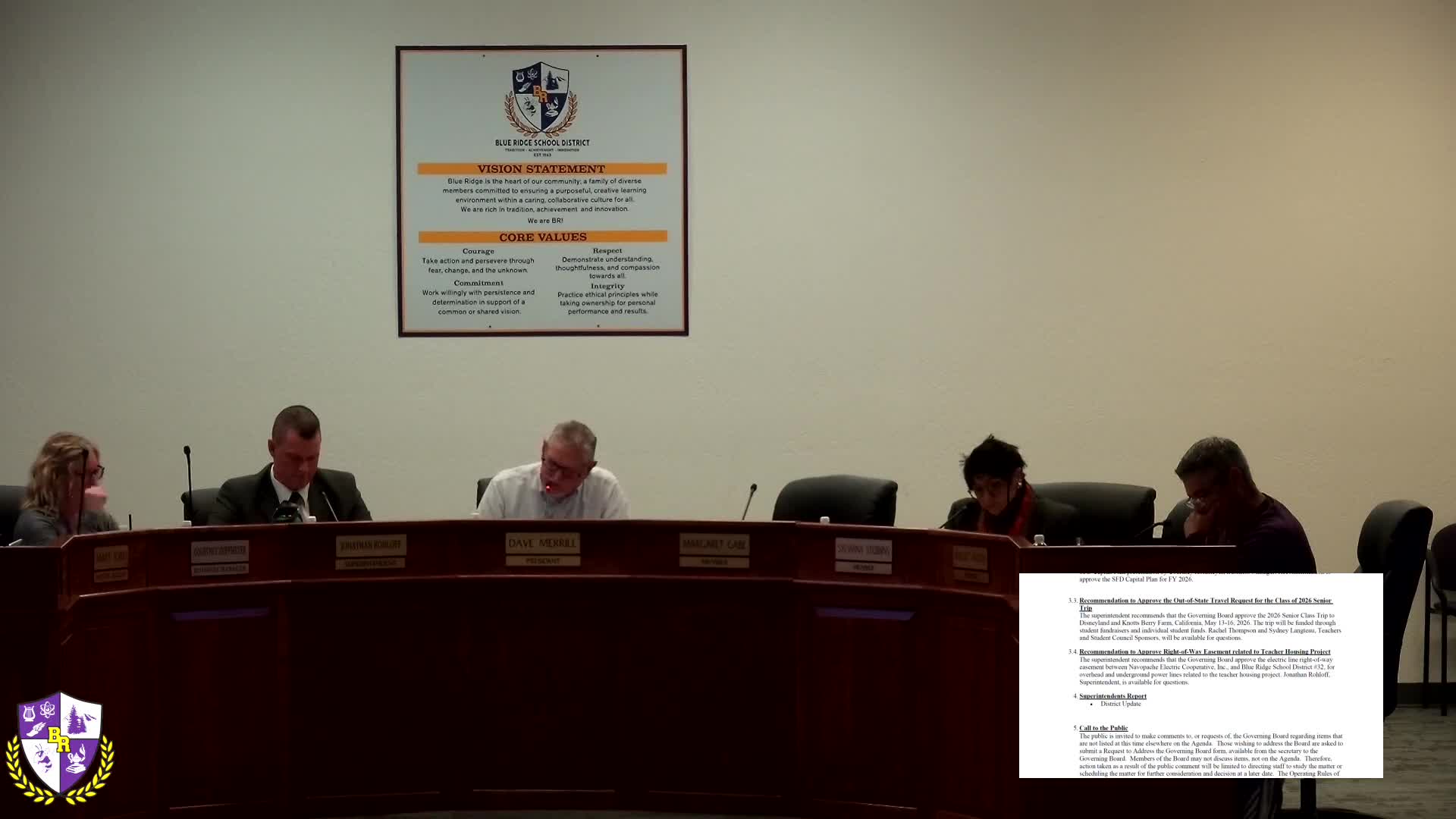 Blue Ridge Unified board approves annual financial report, capital plan and senior trip; OKs easement for teacher housing