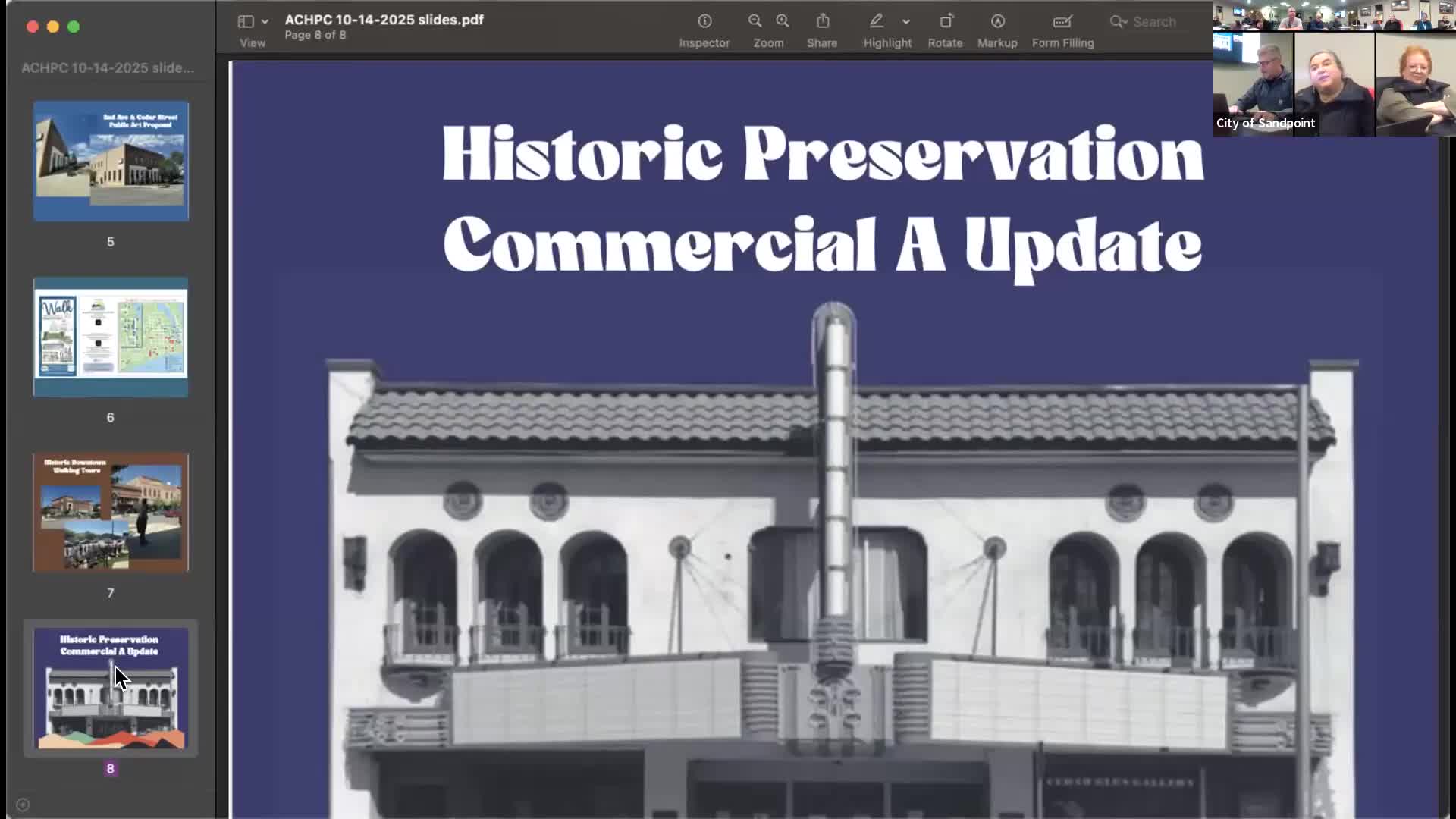 City planner previews zoning administration rewrite and a historic‑overlay process; commission asked to weigh building heights and certificate procedures