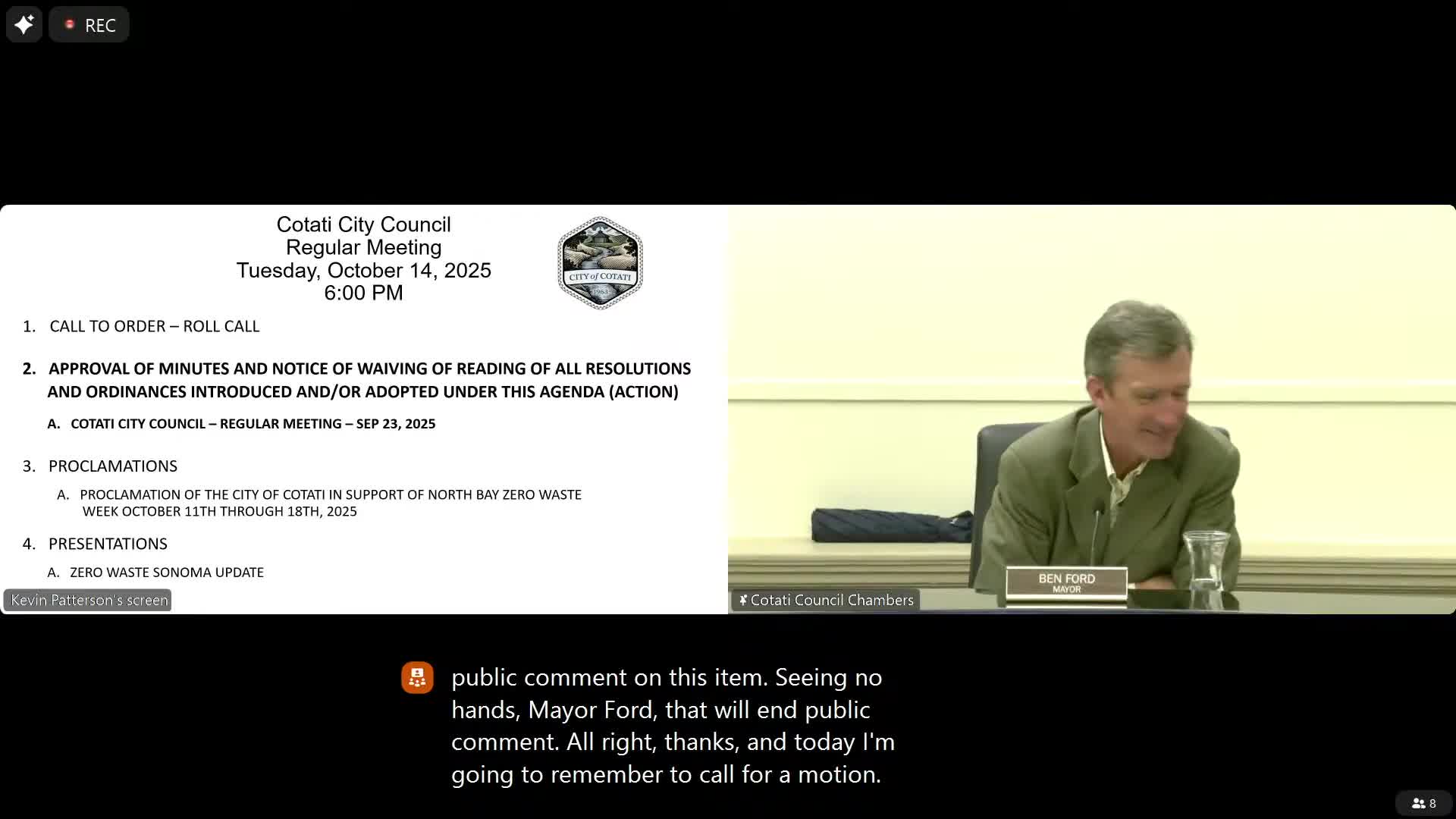 Cotati City Council—votes at a glance (Oct. 14, 2025): minutes, consents and two key resolutions