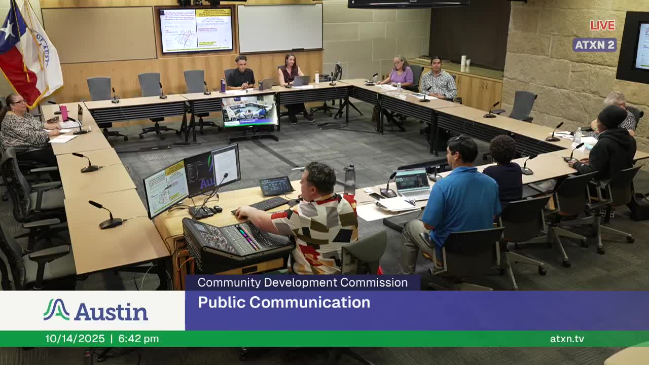 Public commenter says Project Connect routing and AMI levels exclude low-income riders; urges CDC to press for transit access and anti-displacement measures