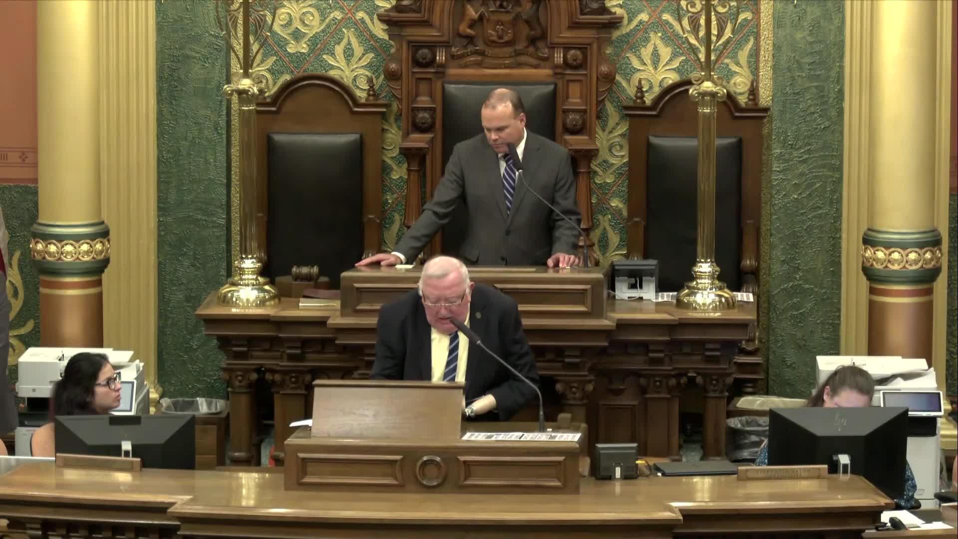 Clerk posts committee notices, reproduces Senate bills and receives lottery licensing report
