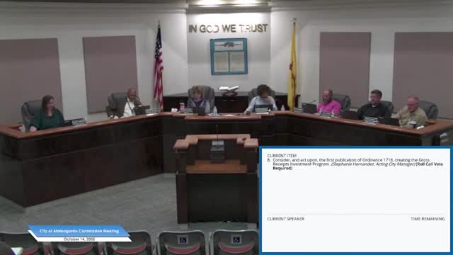 Votes at a glance: Alamogordo City Commission, Oct. 14, 2025 — agenda, records resolution, GRIP ordinance publication, appointments