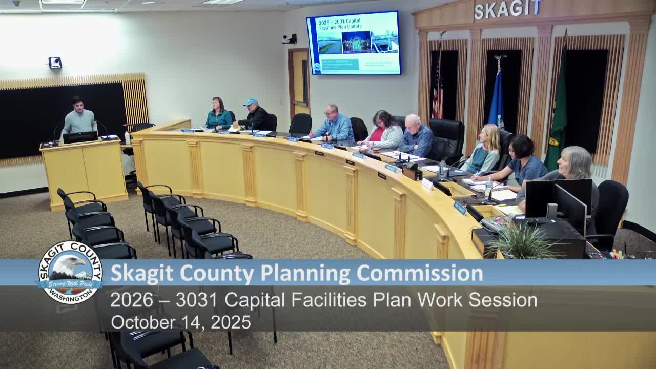 Planning commission reviews 2026–2031 Capital Facilities Plan update; Bayview Ridge drainage, clean‑building rules cited