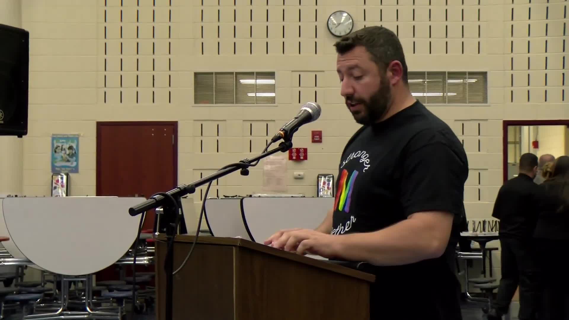 Teachers, union leaders and parents press board to settle contract; union says members working without contract since July