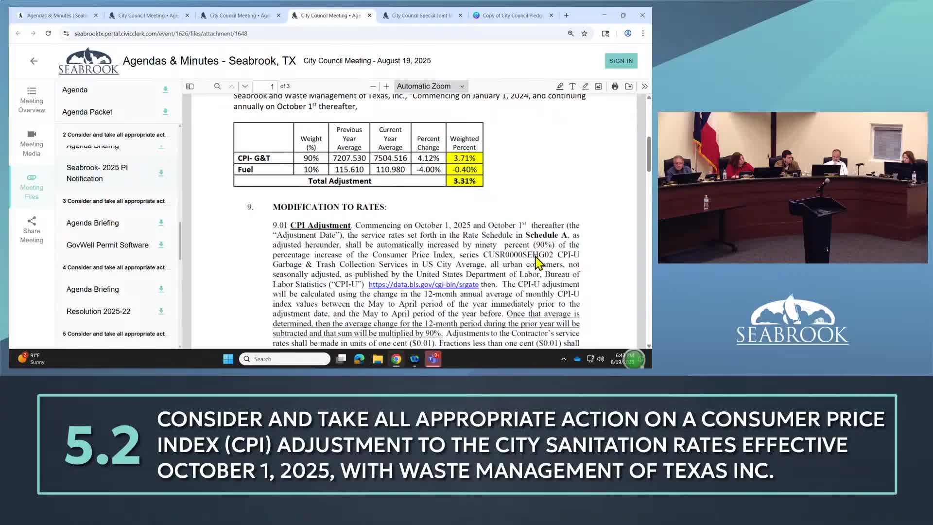 Council approves routine contracts, budget amendment and project agreements; multiple unanimous votes