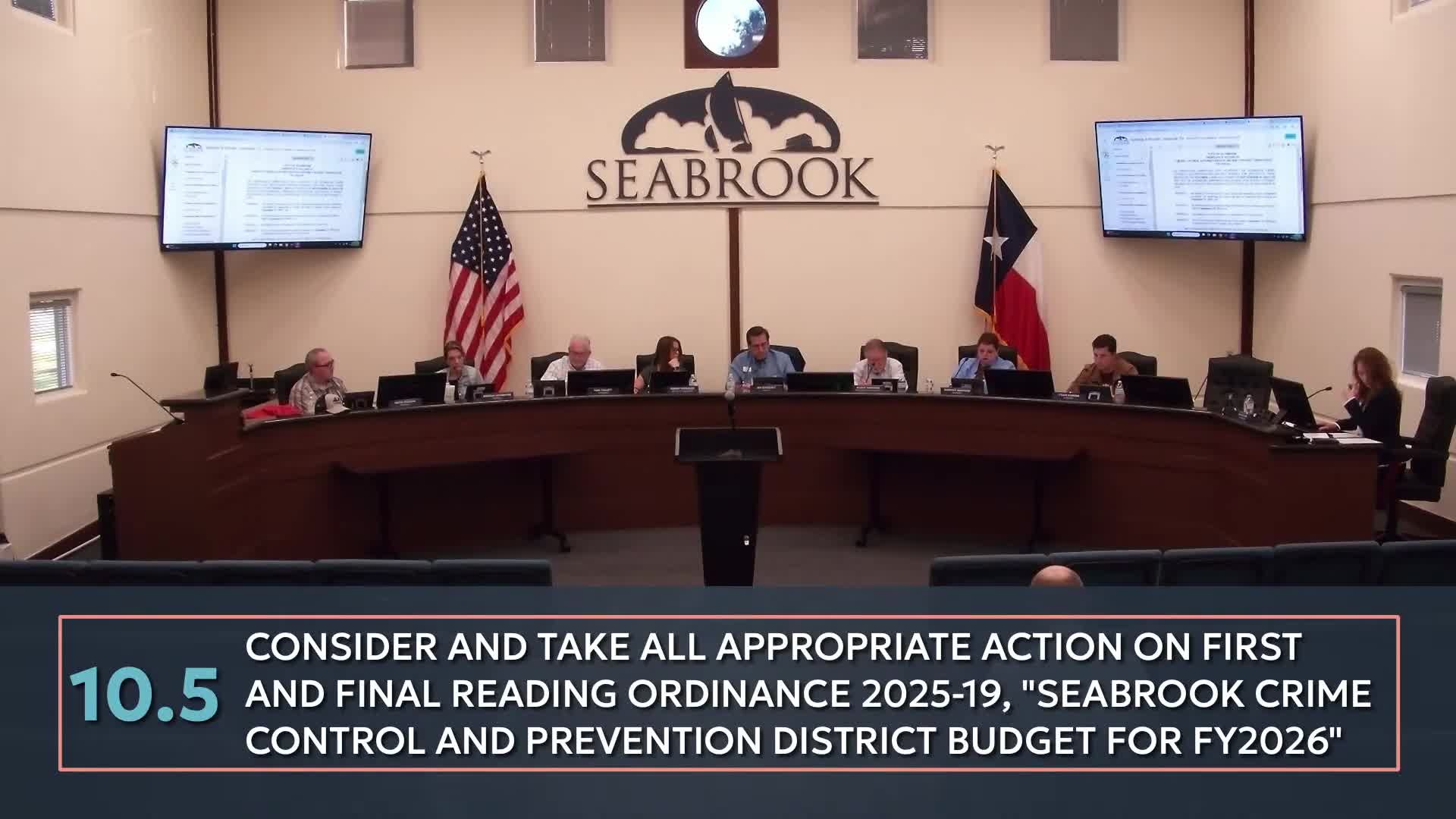 Seabrook council adopts EDC and crime-control budgets, investment policy and 2025 tax rate