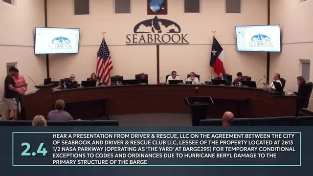 Seabrook council extends temporary tent at Barge 295, sets end‑of‑2026 removal expectation