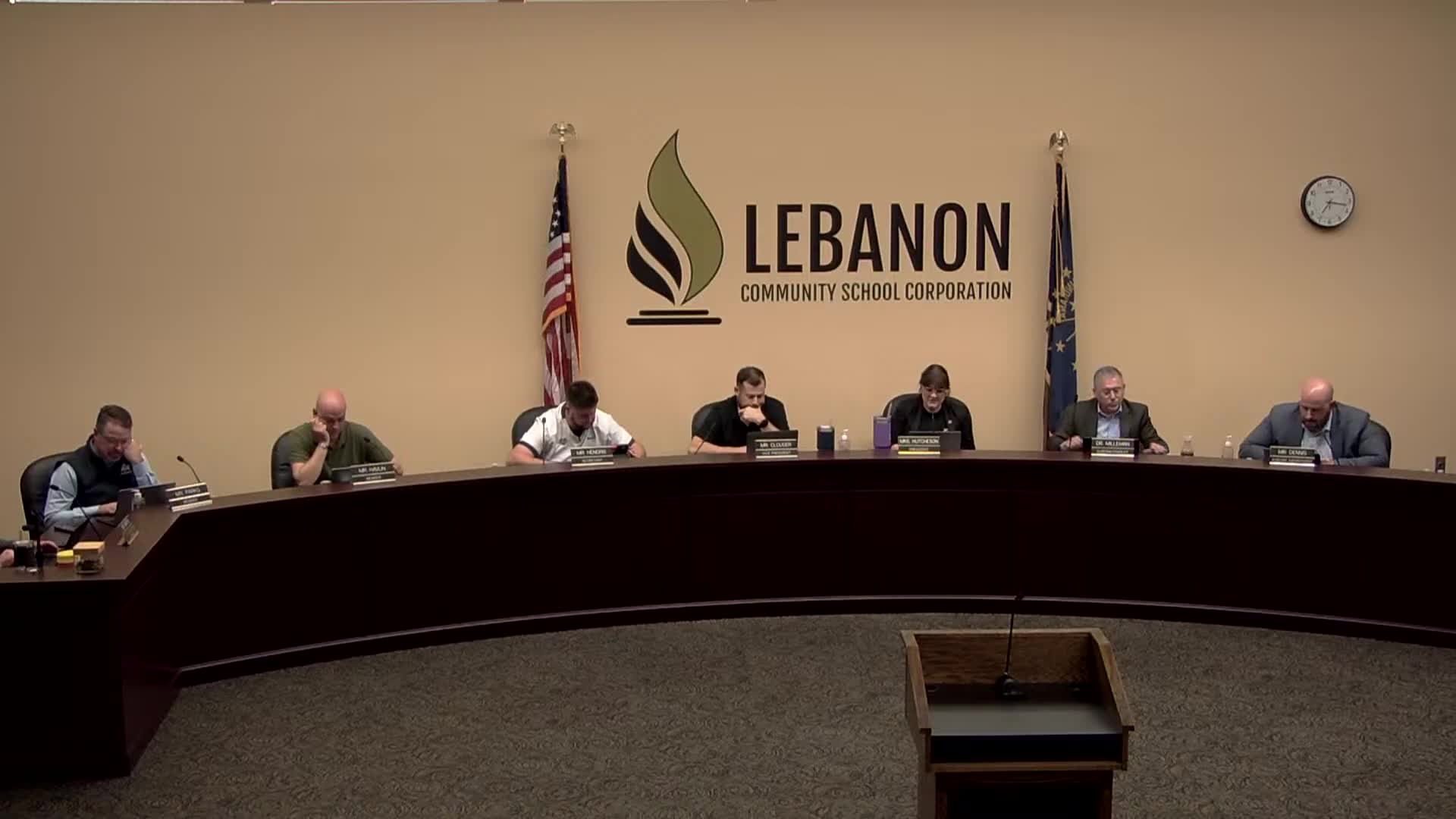 Lebanon Community School Corp approves budget resolutions, insurance change and project change orders; board records claims and payroll totals