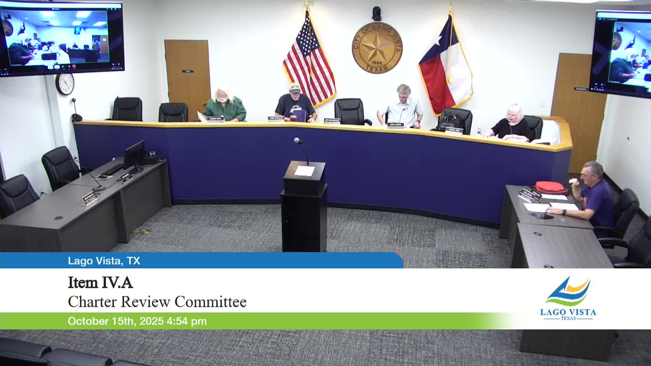 Lago Vista review of National Civic League model charter highlights council-manager emphasis, ethics board idea and districting concerns
