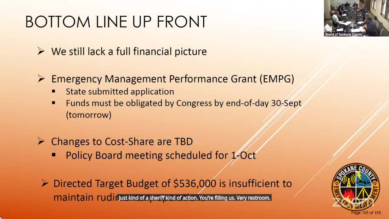 Spokane County emergency management warns of capability loss without grant or cost‑share fixes