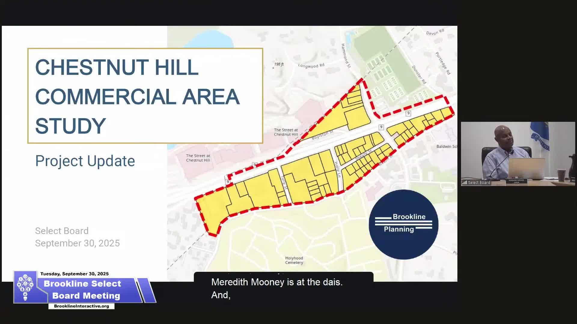 Planning staff updates Select Board on Chestnut Hill commercial area study; draft zoning would create four subdistricts