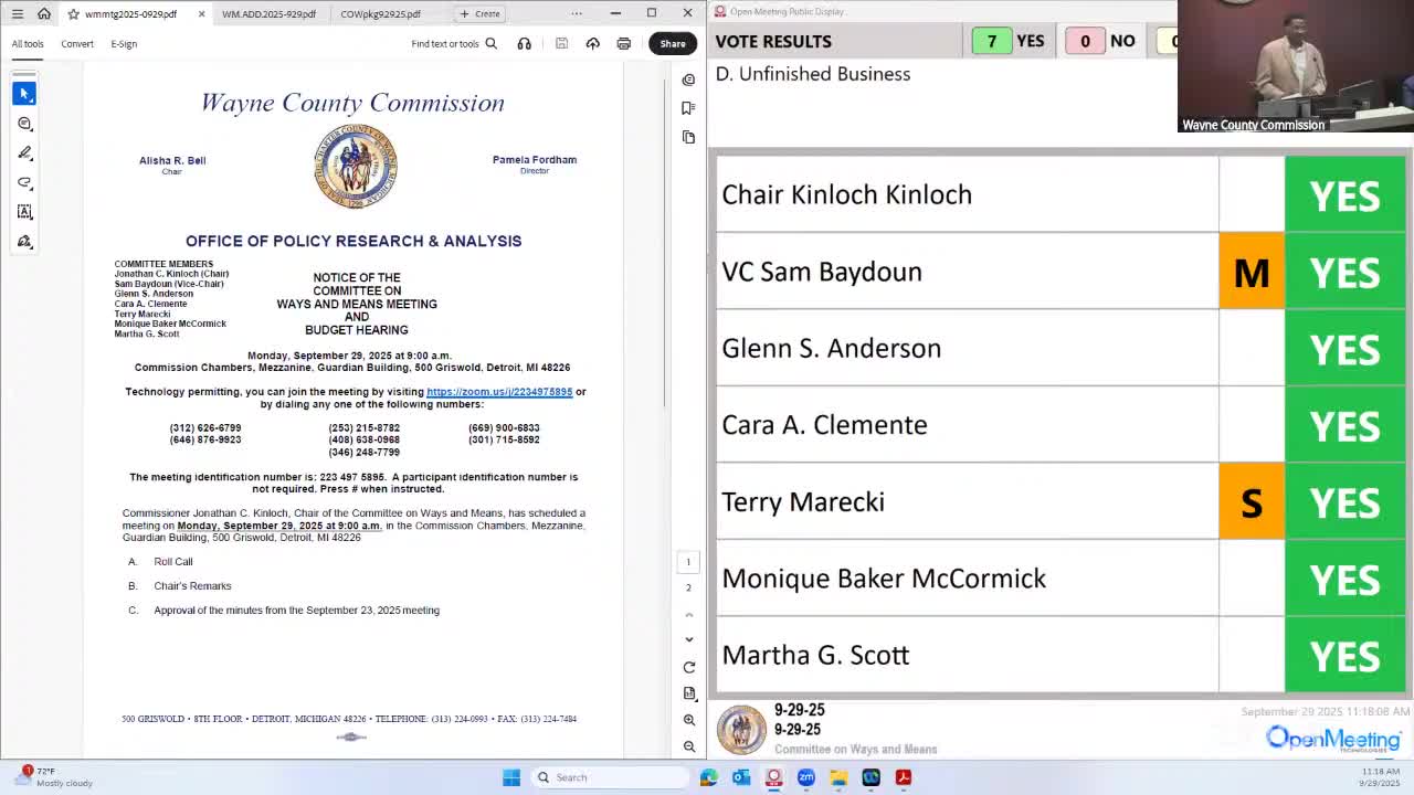 Wayne County commissioners forward recommended FY25–26 and FY26–27 budget amendments to Ways and Means
