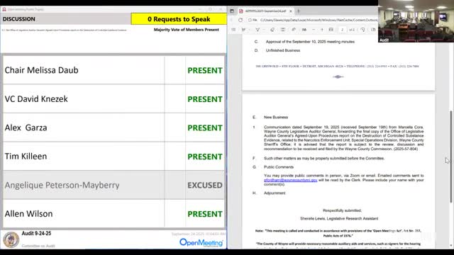 Wayne County audit finds controlled-substance evidence destroyed and recommends no corrective action