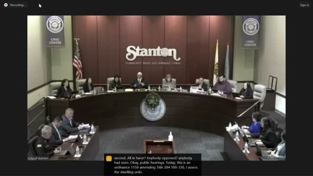 Stanton council adopts suite of ordinances on ADUs, motels, right‑of‑way and public vending