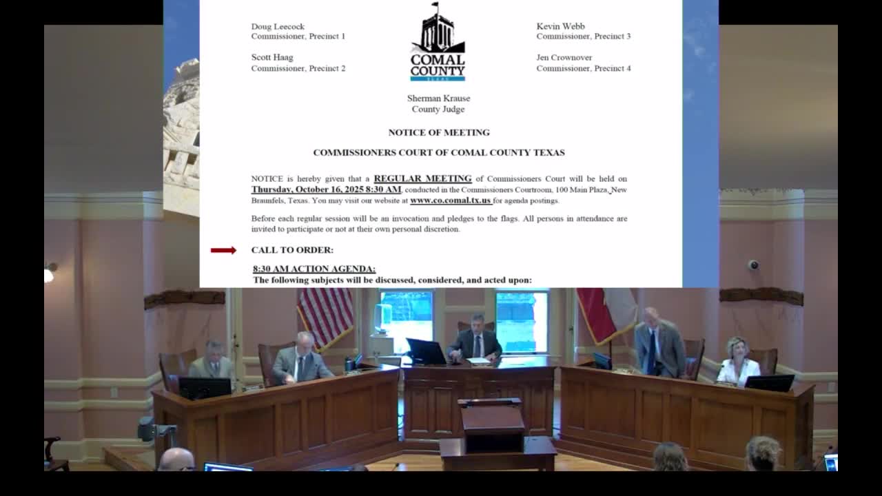 Comal County Commissioners approve claims, plats, donations and budget transfers; dozens of routine actions pass
