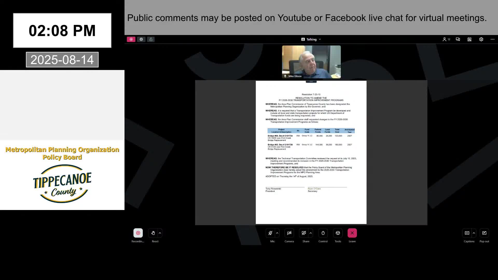 MPO policy board approves Wabash Center vehicle funding, ROW update and UPWP amendment