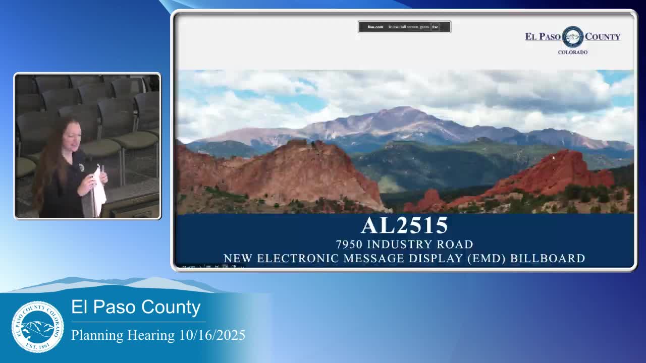 Planning commission forwards special‑use request to replace two static billboards with a 2‑face electronic display on Industry Road