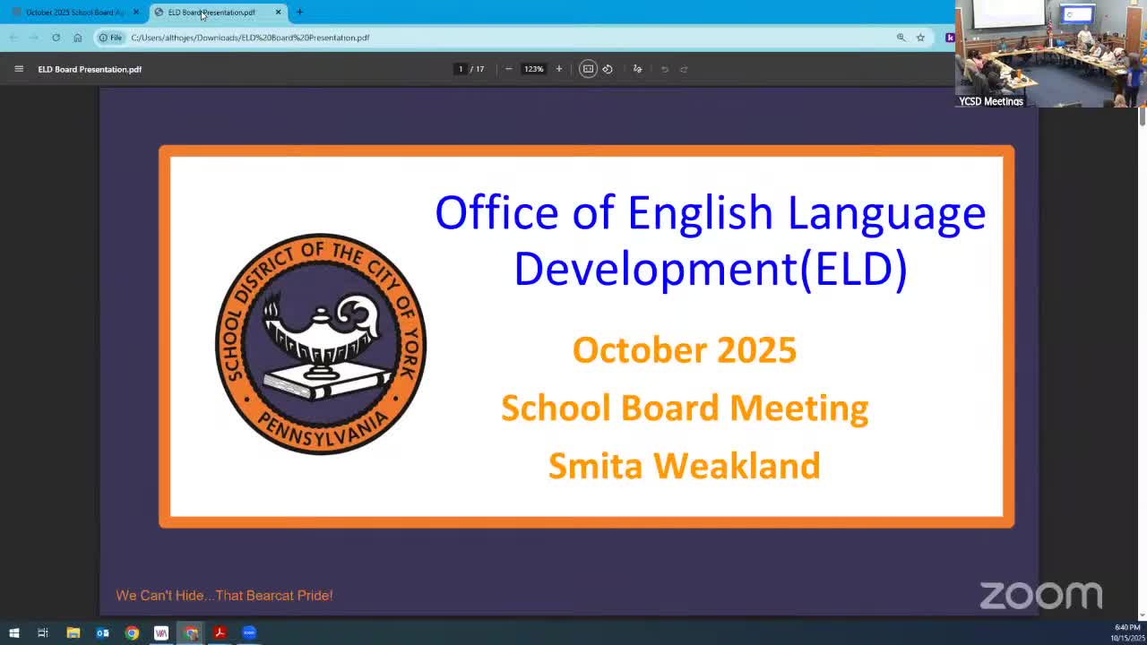 York City SD reports gains in English-language development program; 100 students exited program last year