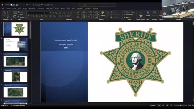 Thurston County sheriff outlines plan to operate surplus helicopter with private partner; board asks staff to research donation fund