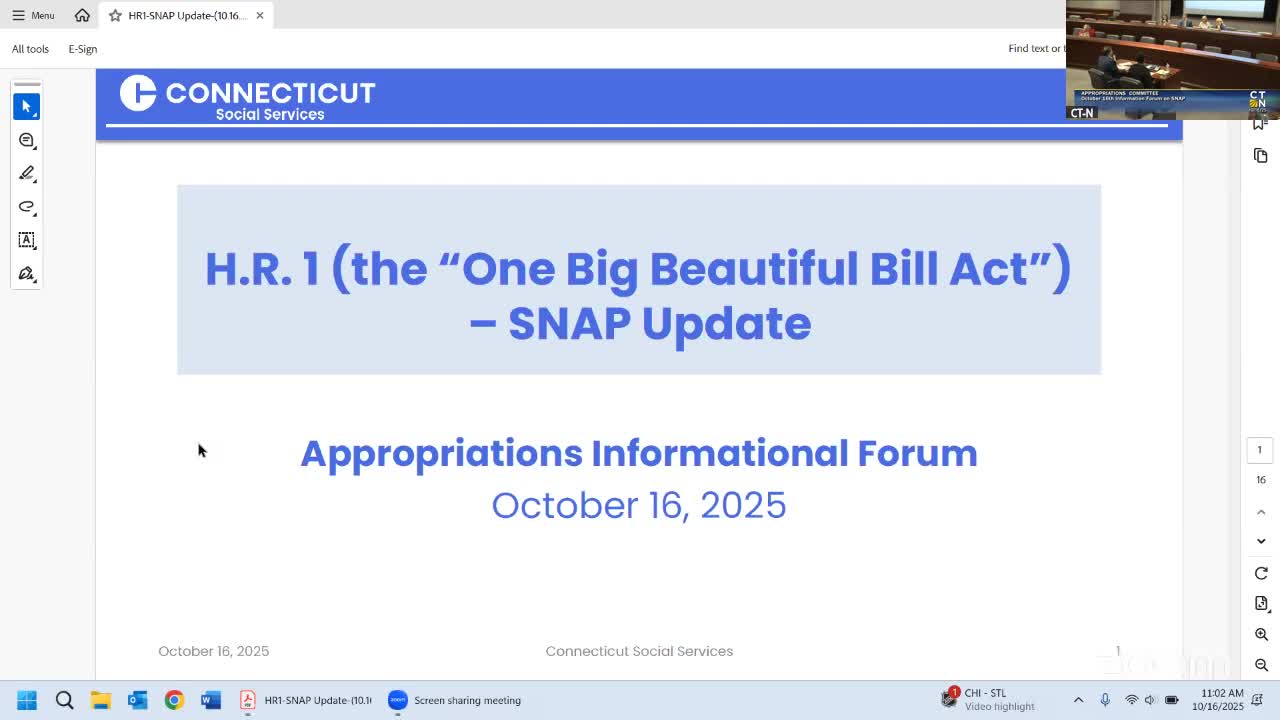 Appropriations panel hears that HR 1 immediately tightens SNAP eligibility, risks benefits for tens of thousands in Connecticut