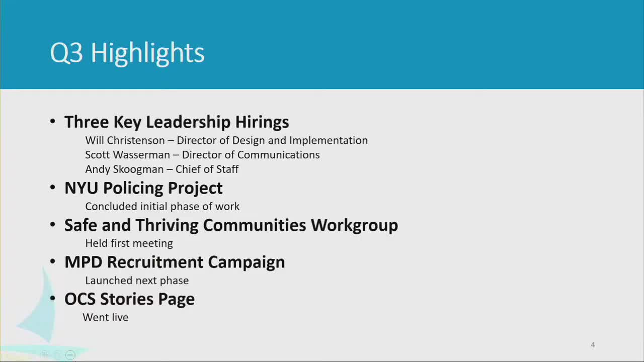 Office of Community Safety delivers quarterly update; Emergency Management outlines responses to recent mass shootings and MPD reports crime declines