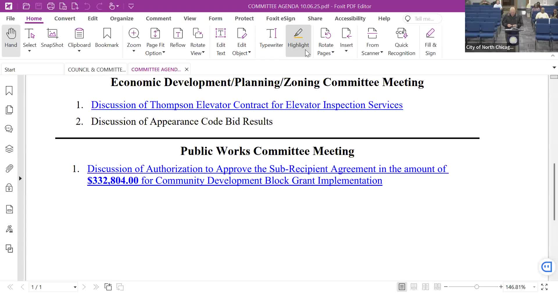 City staff says $332,804 CDBG subrecipient agreement will fund sewer lining; IDOT grant later earmarks $7 million local share for Argonne Drive