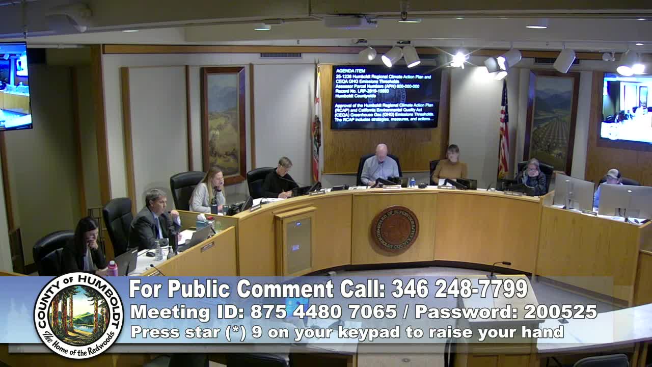 Planning commission certifies EIR, recommends Humboldt Regional Climate Action Plan; adopts CEQA GHG thresholds at 75% of initial calculations