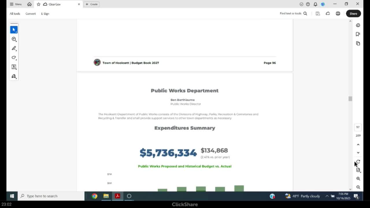 Hooksett reviews Public Works budget; paving funding nudged to $650,000 and recycling schedule debated