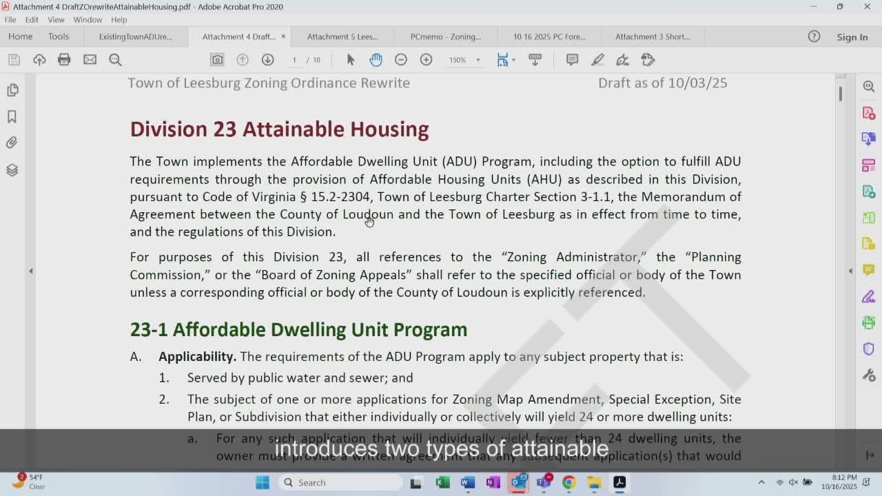 Commission debates ADU/AHU rules, sets subcommittee to refine attainable‑housing language
