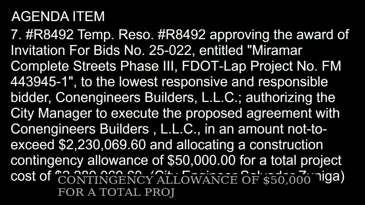 Miramar awards $2.28 million Complete Streets Phase 3 construction contract and $287,829 CEI contract under FDOT LAP funding