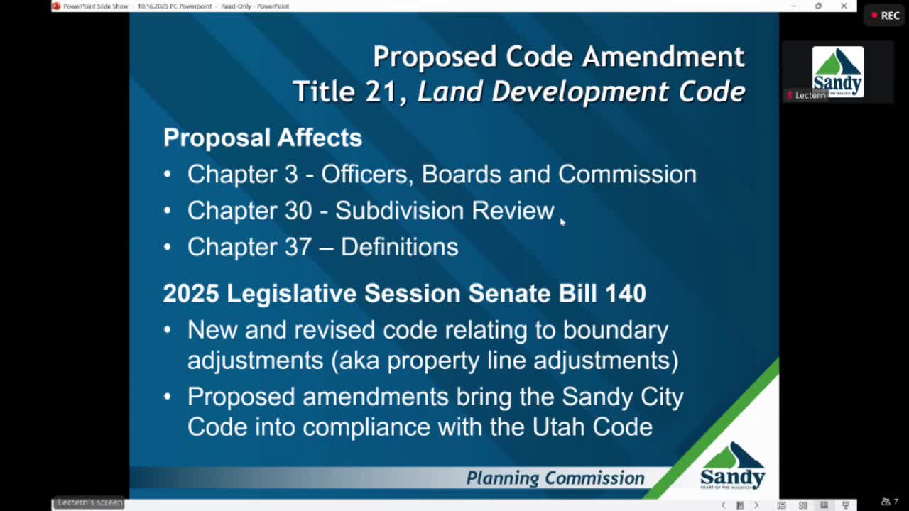 Planning commission forwards Title 21 boundary‑adjustment amendments to City Council to align with SB 140