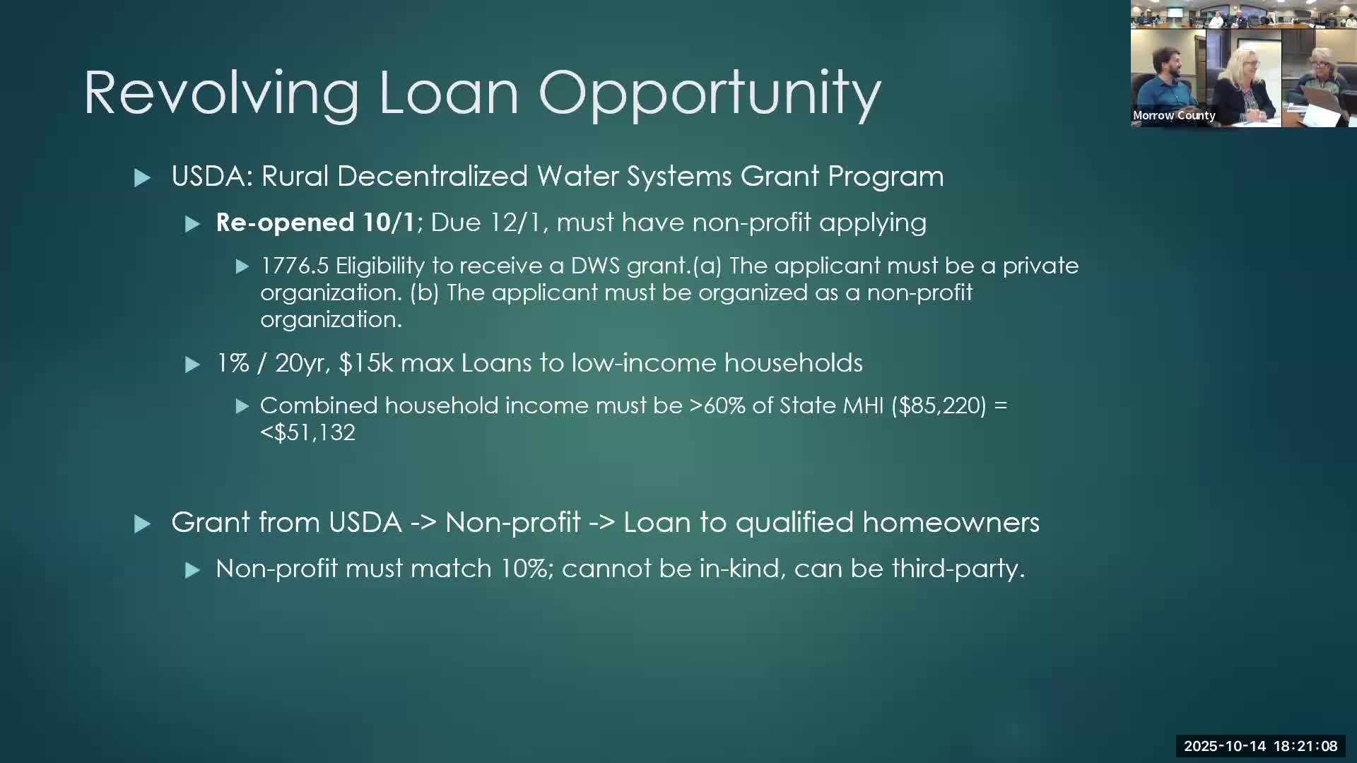 Consortium weighs funding pathways for contaminated private wells; USDA pilot, CDBG limits discussed