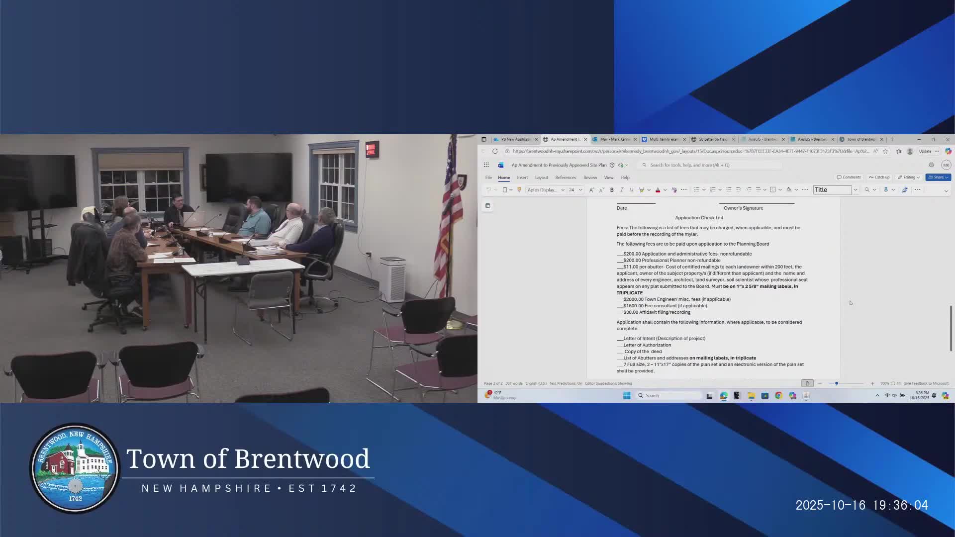 Board updates permit forms and discusses driveway fees, escrow and Tanya Lane status