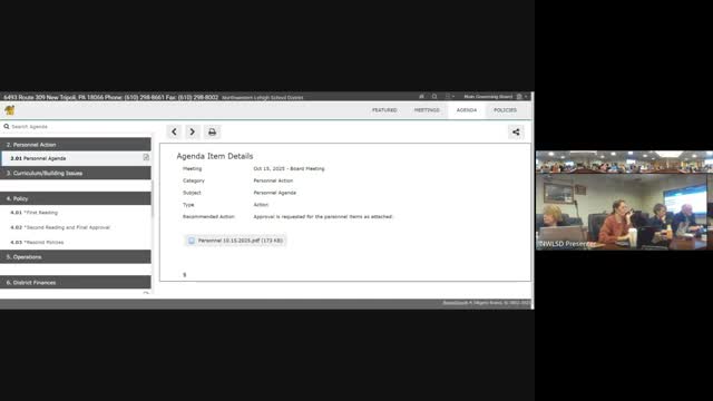 Northwestern Lehigh board approves personnel changes, policies and 2026 calendar; OKs student events and contracts