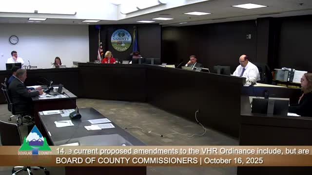 Douglas County holds substantive first reading on vacation‑rental code tweaks including renter responsibilities and code of conduct