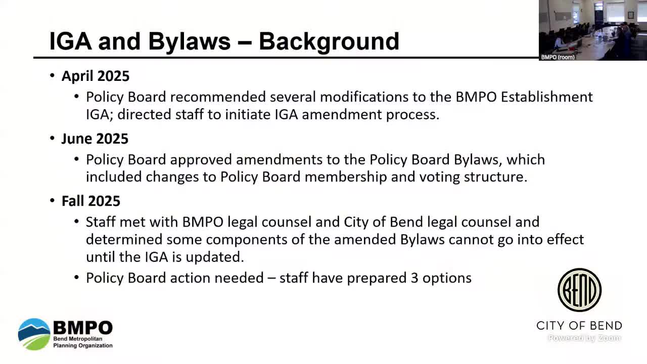 Policy board moves to implement modified bylaws pending IGA update; Cascades East Transit to be ex officio