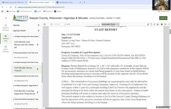 Committee approves accessory structure across town road with three‑year build requirement for primary dwelling