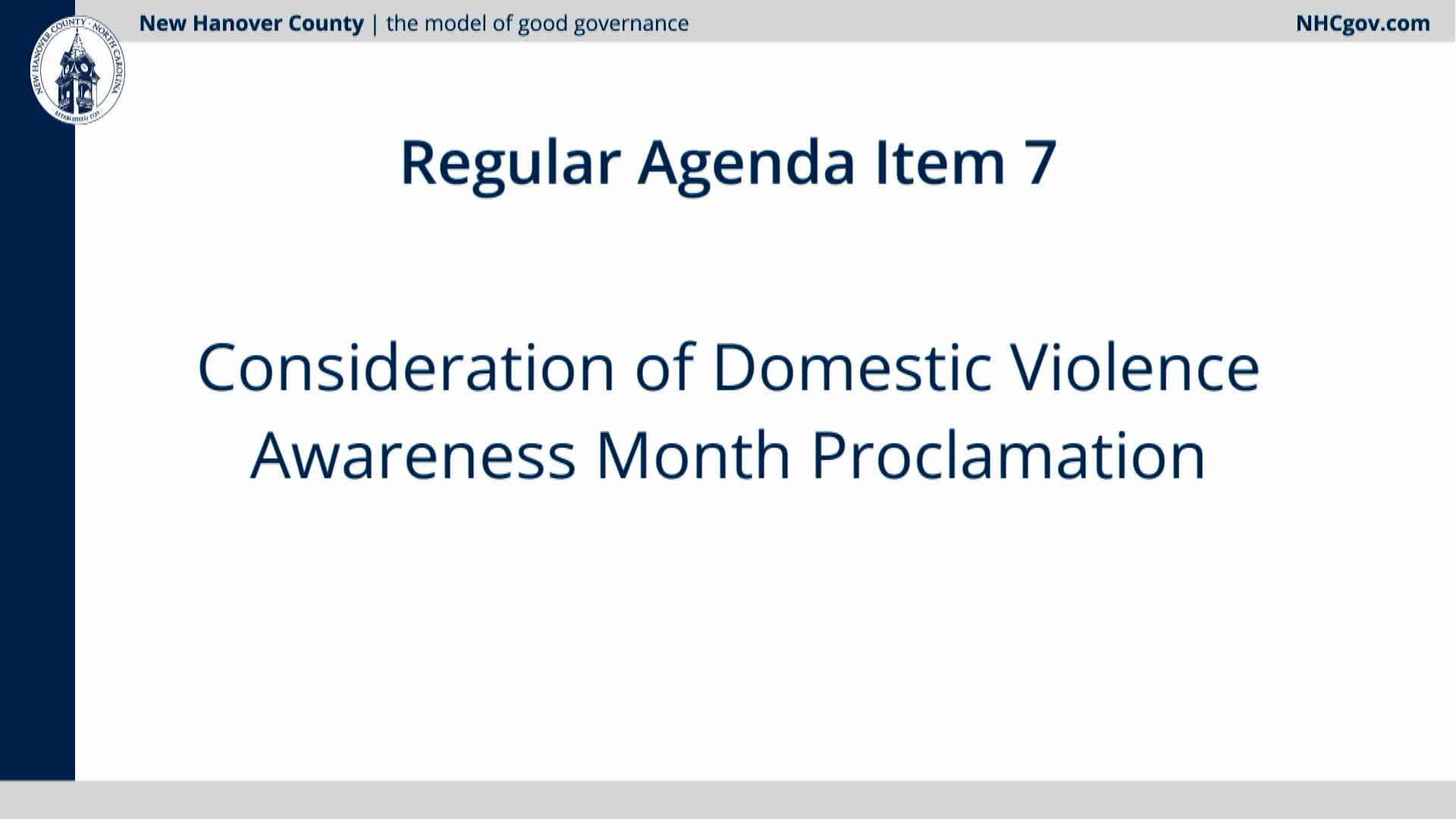 New Hanover County proclaims October Domestic Violence Awareness Month; speakers describe expanded Community Justice Center services