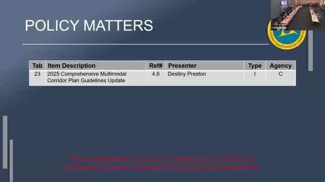 CTC staff previews updated comprehensive multimodal corridor plan guidelines