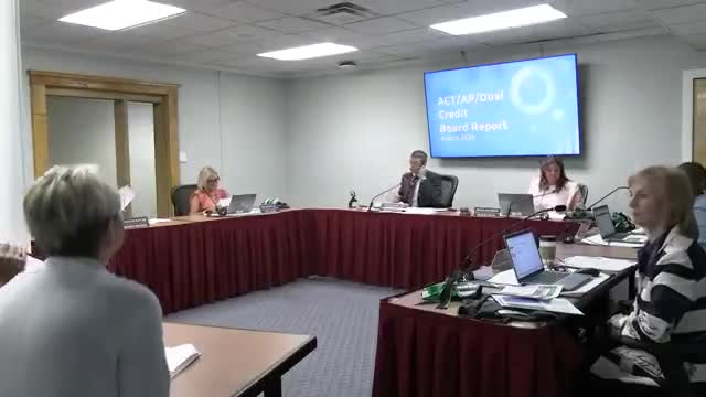 District presents student‑achievement report; staff outline ACT to SAT transition plan and rising AP and dual‑credit participation